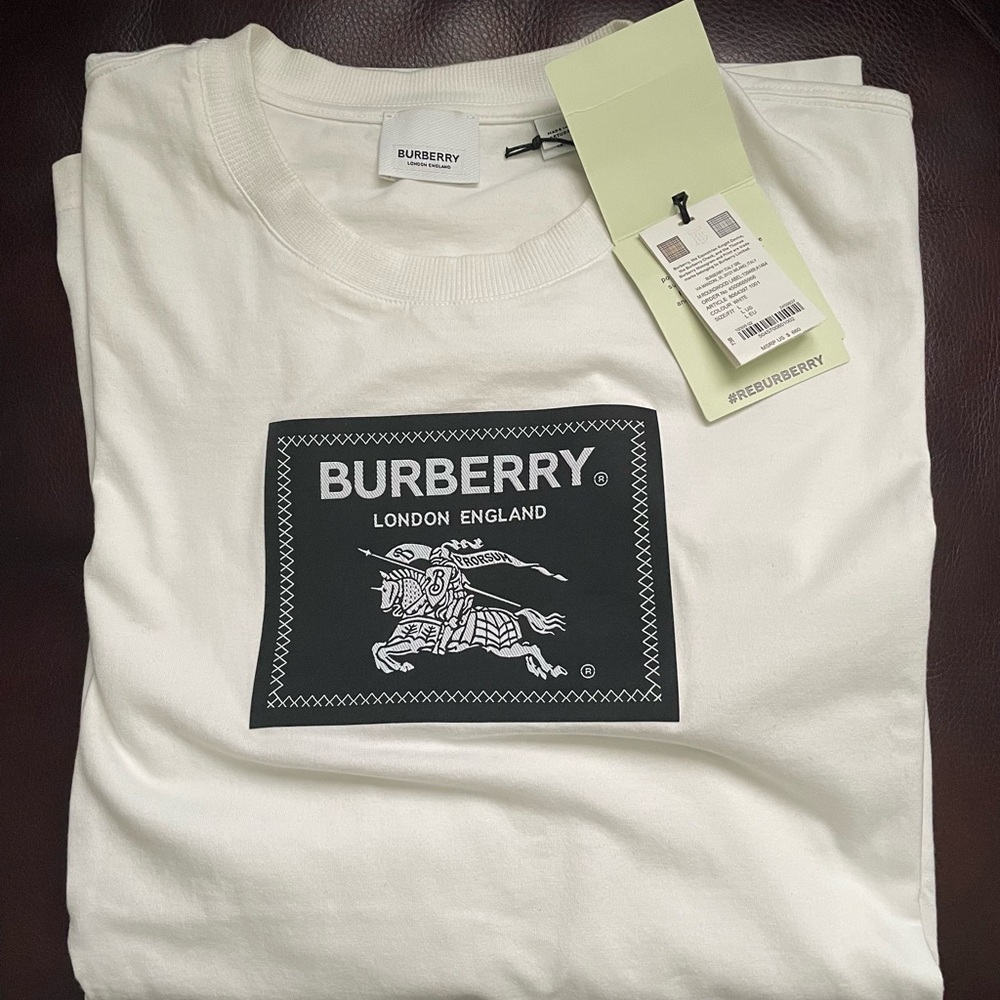 NWT BURBERRY Prorsum Label logo-patch White Tee 100% AUTHENTIC SIZE L